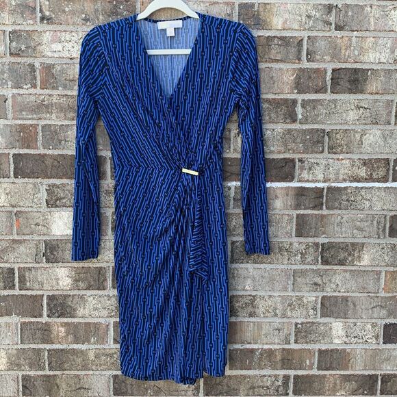 Take 50% OFF- Michael Kors Blue Ribbed Wrap Dress, Size-XS - Picture 1 of 11
